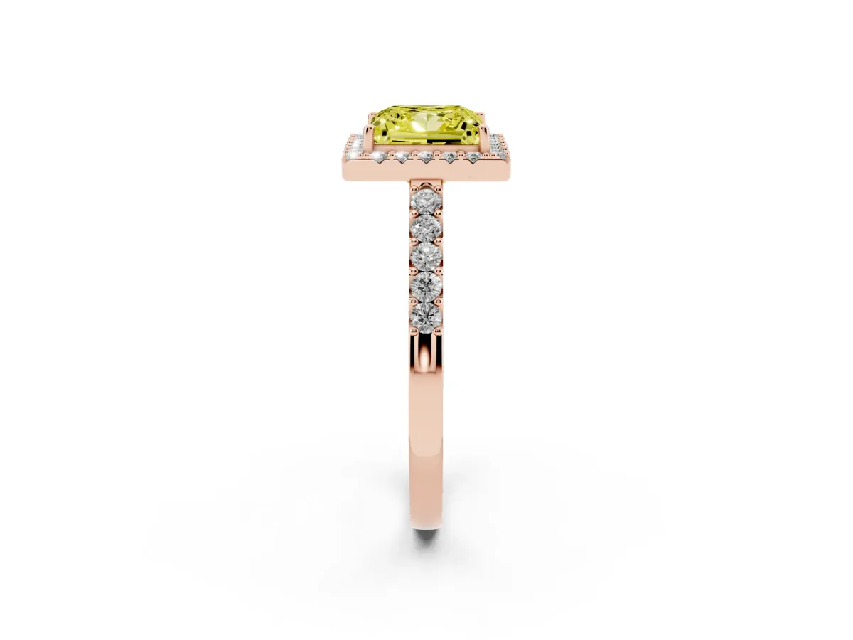 Fancy Yellow Princess Cut Halo Diamond Pavé Solitaire Ring Rose gold
