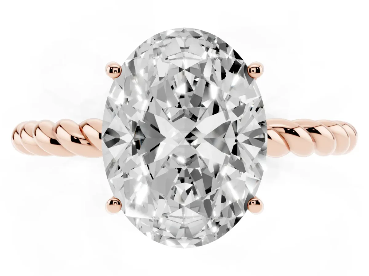 Oval Cut Solitaire Twist Band Ring with Four-Prong Setting Rose gold