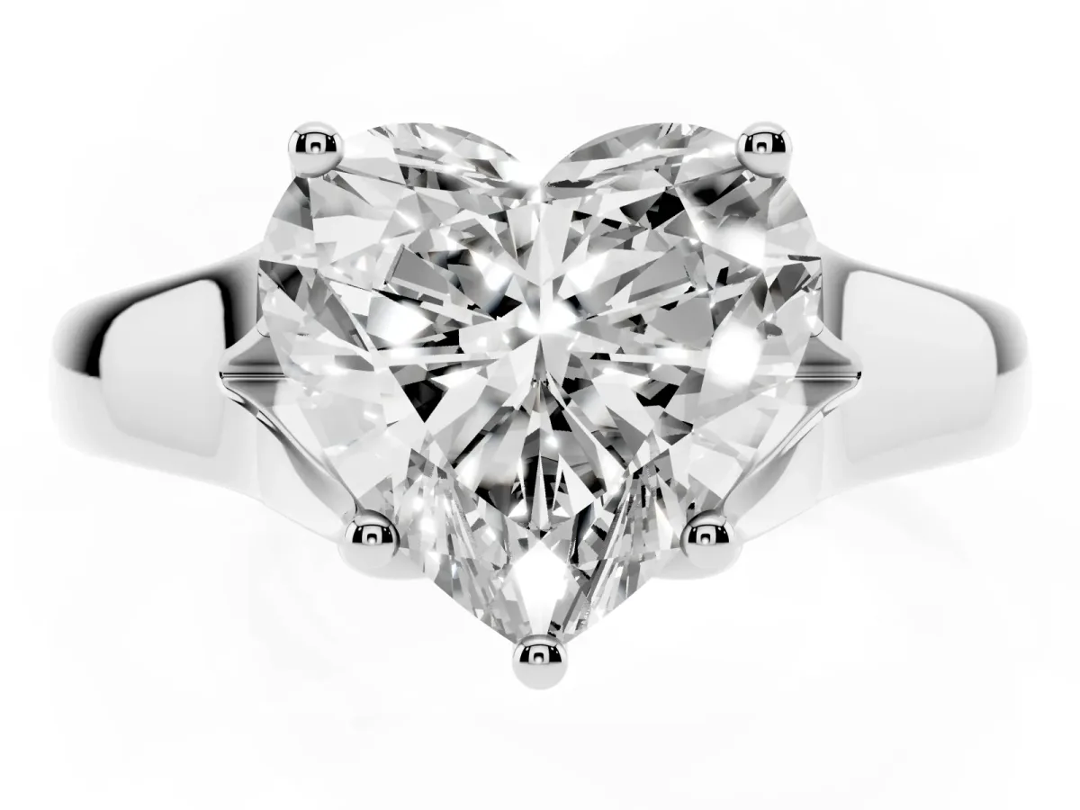 Heart Cut Solitaire Diamond Ring with Cathedral Band and Four-Prong Setting Silver