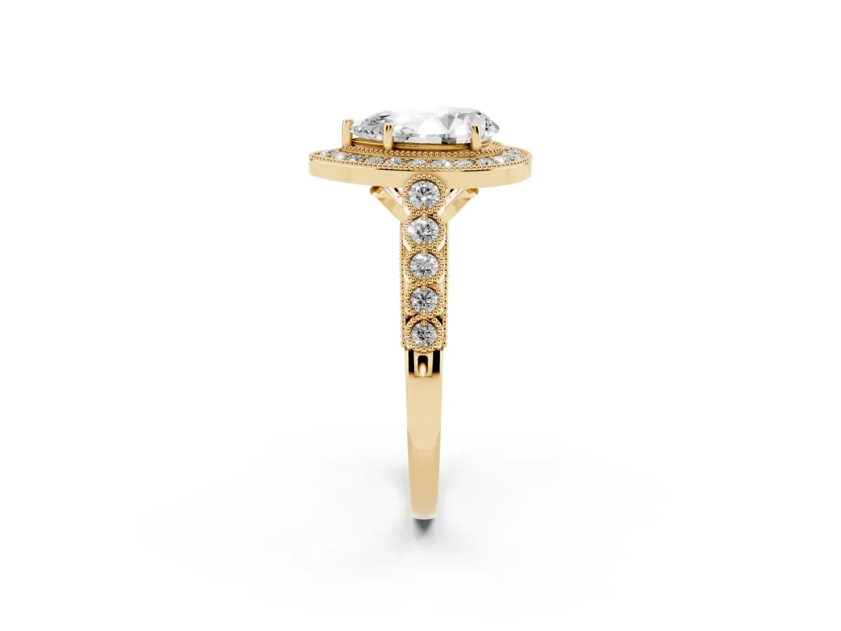 Pear Cut Halo Twist Band Solitaire Ring with Six-Prong Setting Yellow gold