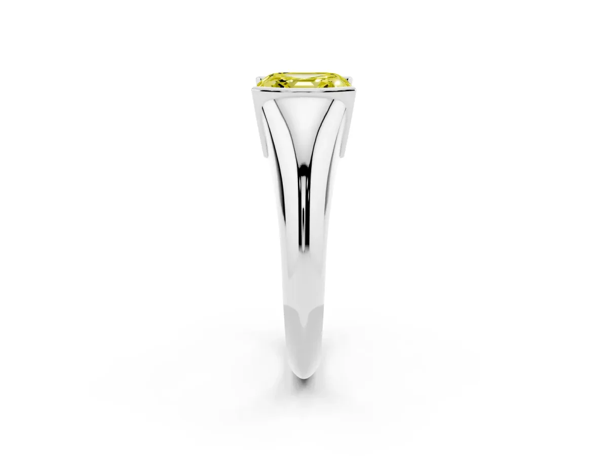 Fancy Yellow Asscher Cut Solitaire Tension Set Diamond Ring Silver
