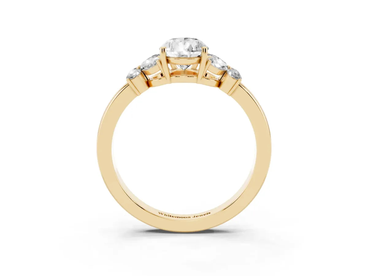 Pear Cut Cut Solitaire Floral Diamond Ring with Four-Prong Setting Yellow gold