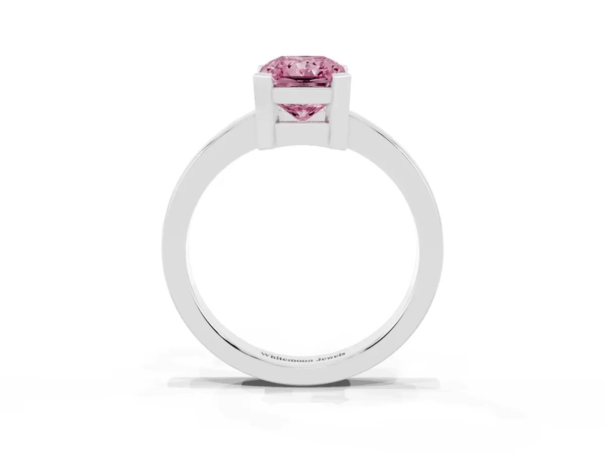 Fancy Pink Radiant Cut Cut Solitaire Ring with Four-Prong Setting and Classic Band Silver