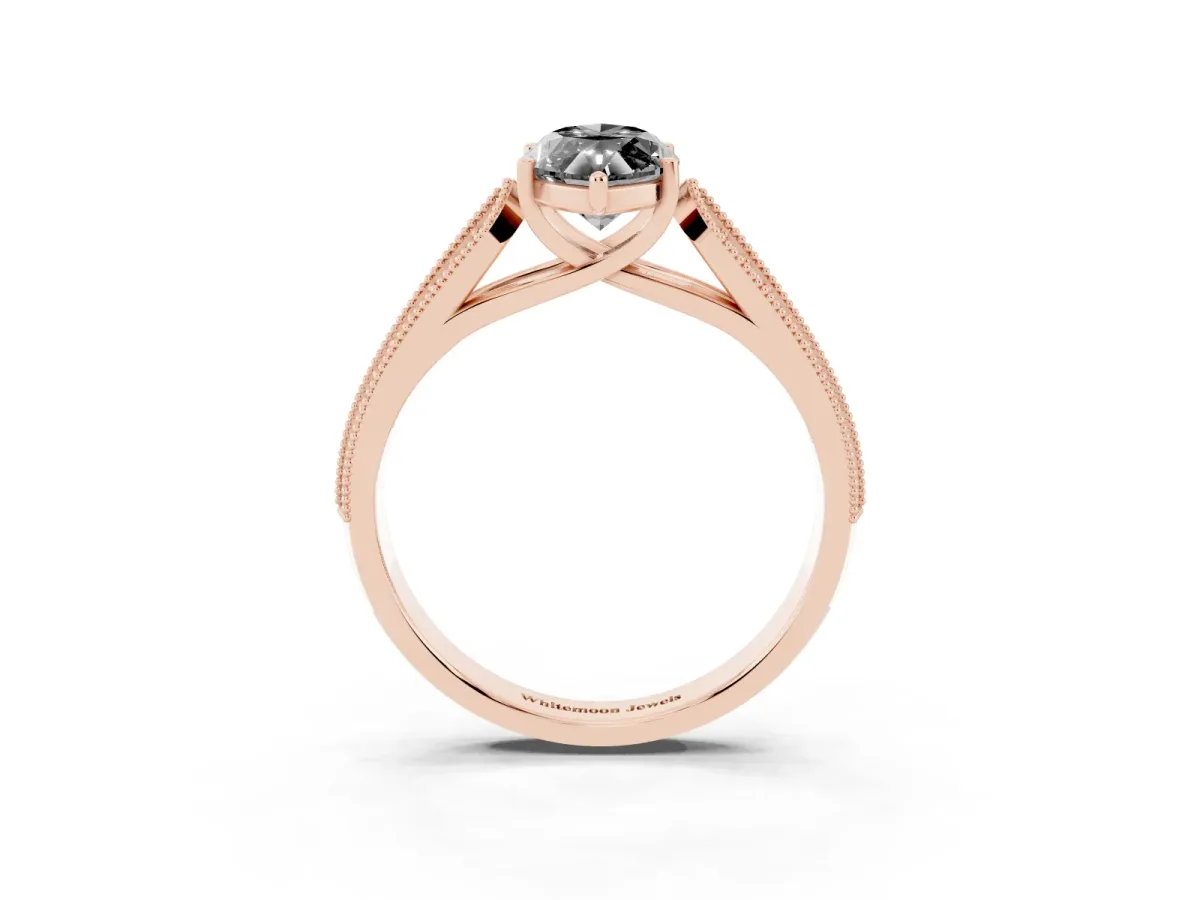 Fancy Black Marquise Cut Cut Pave Split Shank Engagement Ring with Four-Prong Setting Rose gold