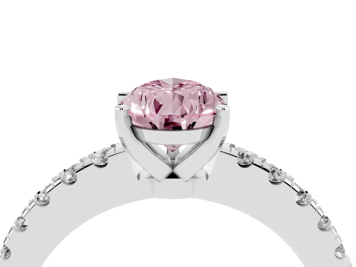 Fancy Pink Pear Cut Solitaire Diamond with Pavé Band and Four-Prong Setting Silver