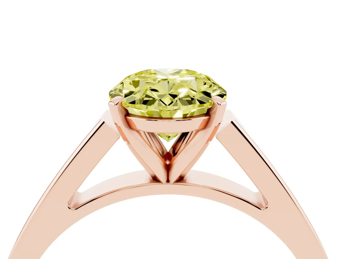 Fancy Yellow Oval Cut Solitaire Engagement Ring with Four-Prong Setting and Tapered Band Rose gold