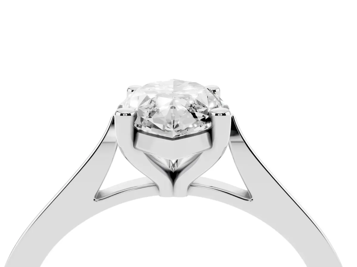 Marquise Cut Solitaire Diamond Ring with Four-Prong Setting and Tapered Band Platinum