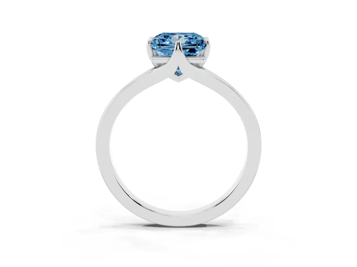 Fancy Blue Princess Cut Solitaire Diamond Ring with Six-Prong Setting and Tapered Band Platinum