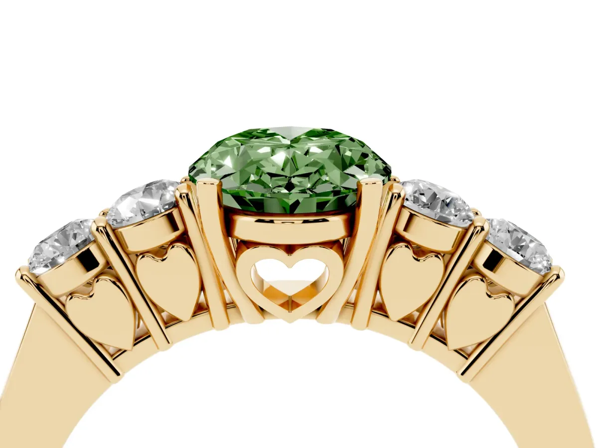 Fancy Green Oval Cut Cut Diamond Five-Stone Prong Set White Gold Ring Yellow gold