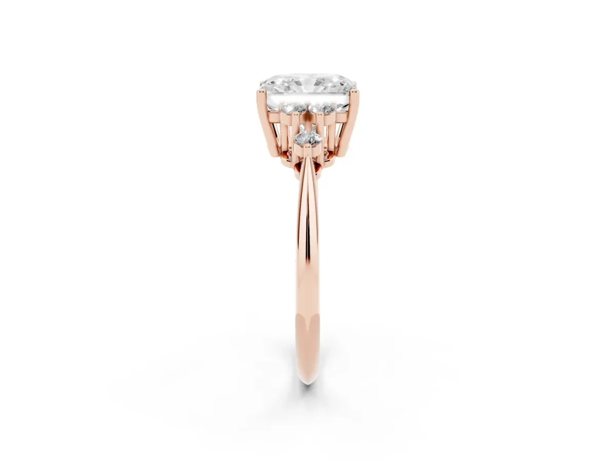 Radiant Cut Cut Diamond Cluster Ring with Solitaire Band and Four-Prong Setting Rose gold