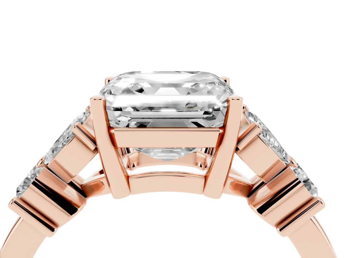 Princess Cut Diamond Floral Cluster Ring with Solitaire Band and Prong Setting Rose gold