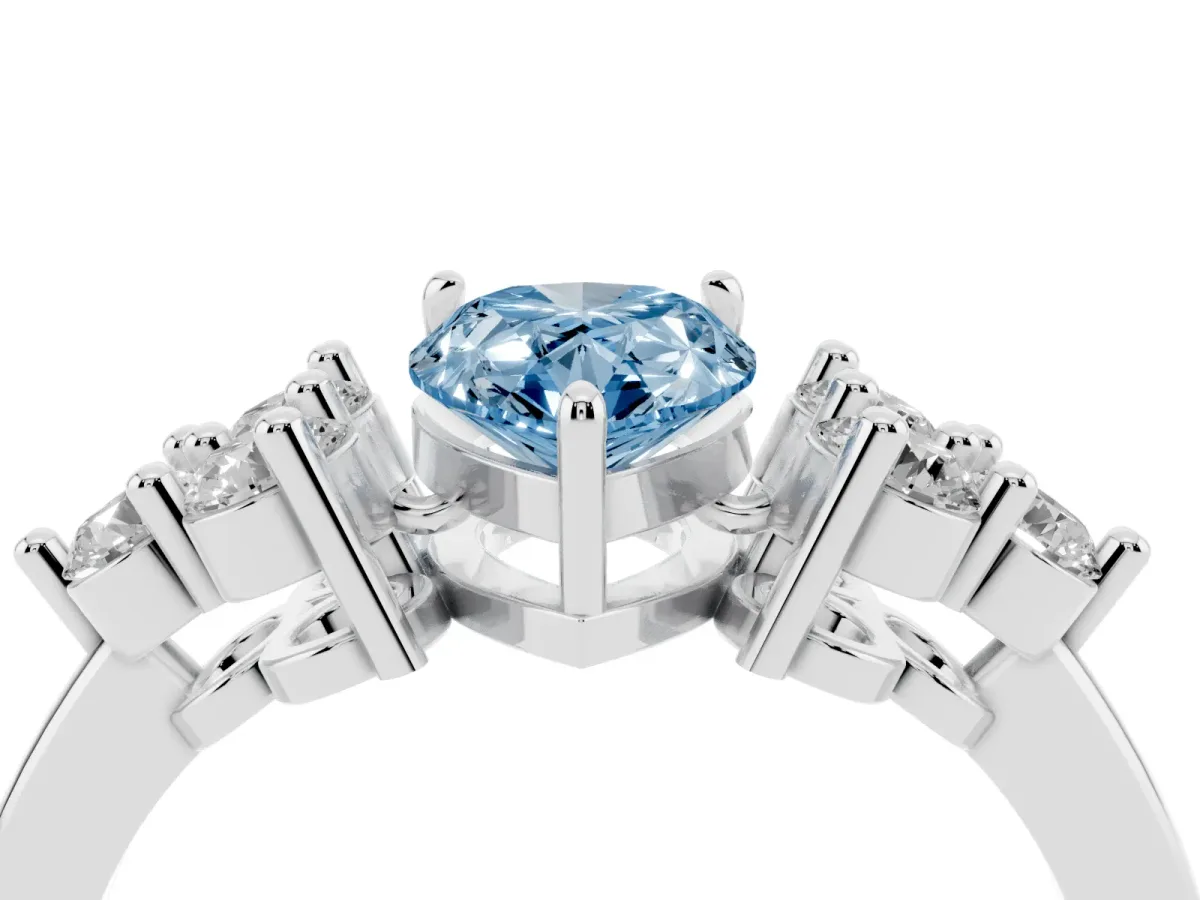 Fancy Blue Pear Cut Brilliant Diamond Cluster Accent Solitaire Ring with Prong Setting White gold