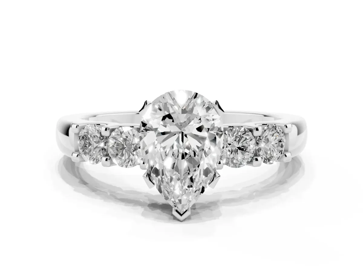 Pear Cut Brilliant Cut Diamond Five-Stone Prong Set Engagement Ring with Channel Band Silver
