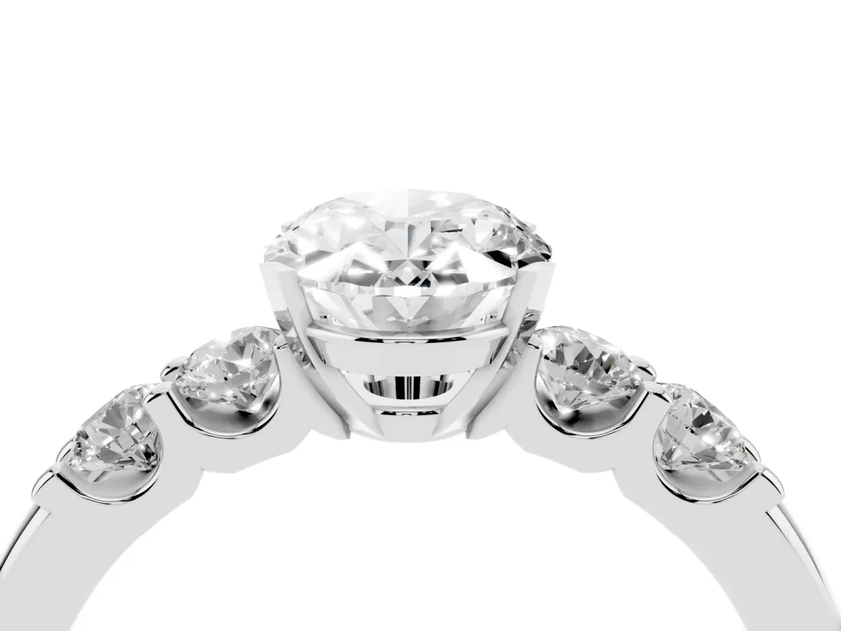 Oval Cut Brilliant Cut Diamond Five-Stone Prong Set Engagement Ring with Channel Band Silver