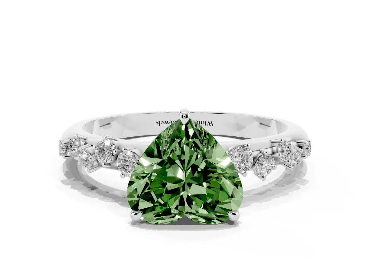 Fancy Green Heart Cut Diamond Cluster Prong-Set Solitaire Ring White gold