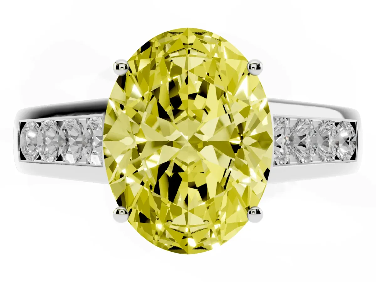 Fancy Yellow Oval Cut Solitaire Channel-Set Diamond Engagement Ring with Four-Prong Setting Silver