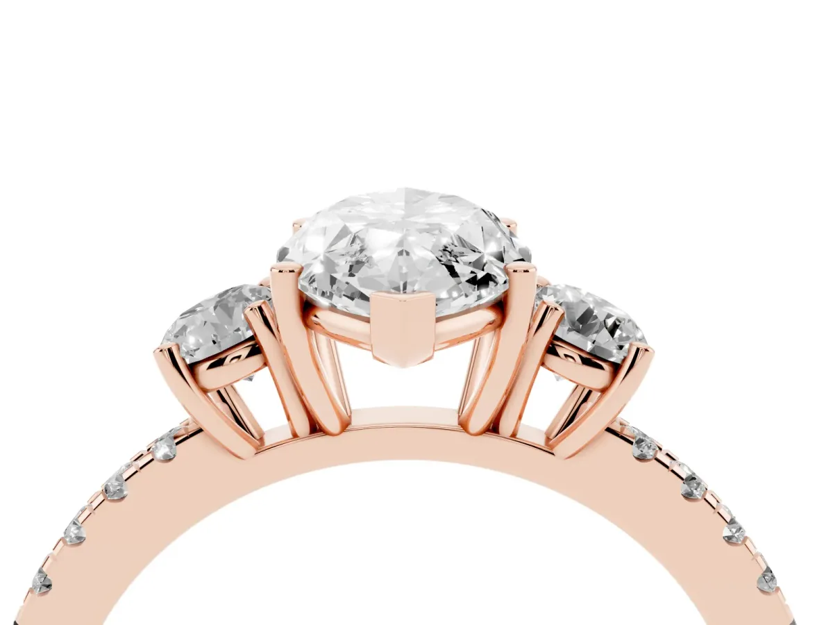 Three-Stone Marquise Cut Cut Diamond Pavé Band with Prong Setting Rose gold
