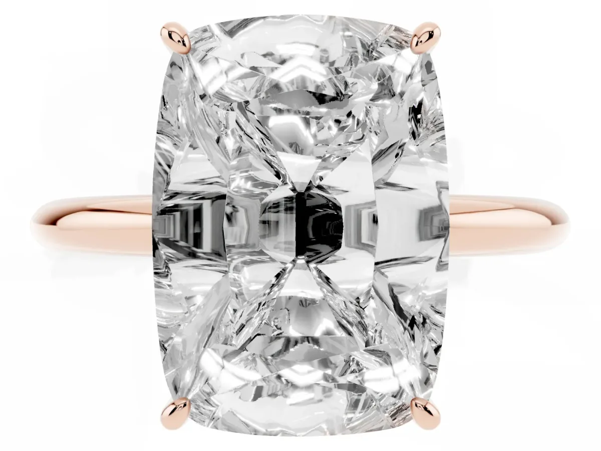 Old Mine Elongated Cushion Diamond Classic Band Four Prong Solitaire Ring Rose gold
