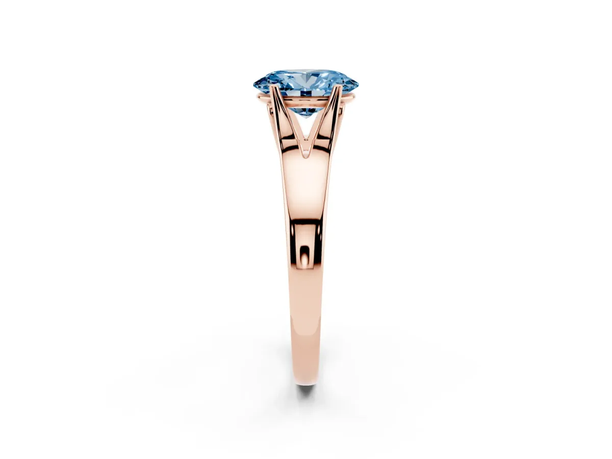 Fancy Blue Oval Cut Solitaire Diamond Ring with Cathedral Band and Four-Prong Setting Rose gold