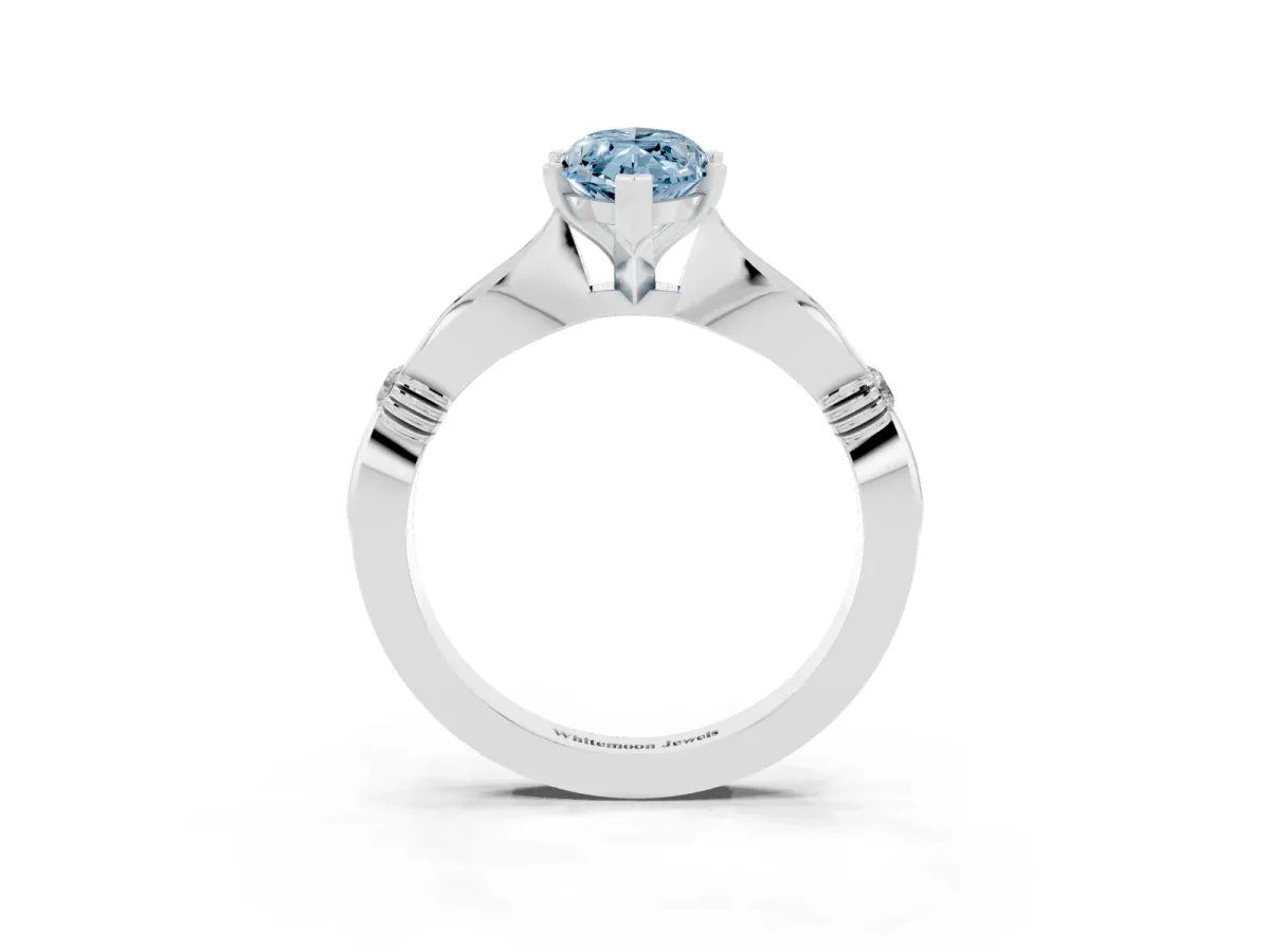 Fancy Blue Marquise Cut Solitaire Diamond Twisted Band with Four-Prong Setting Silver