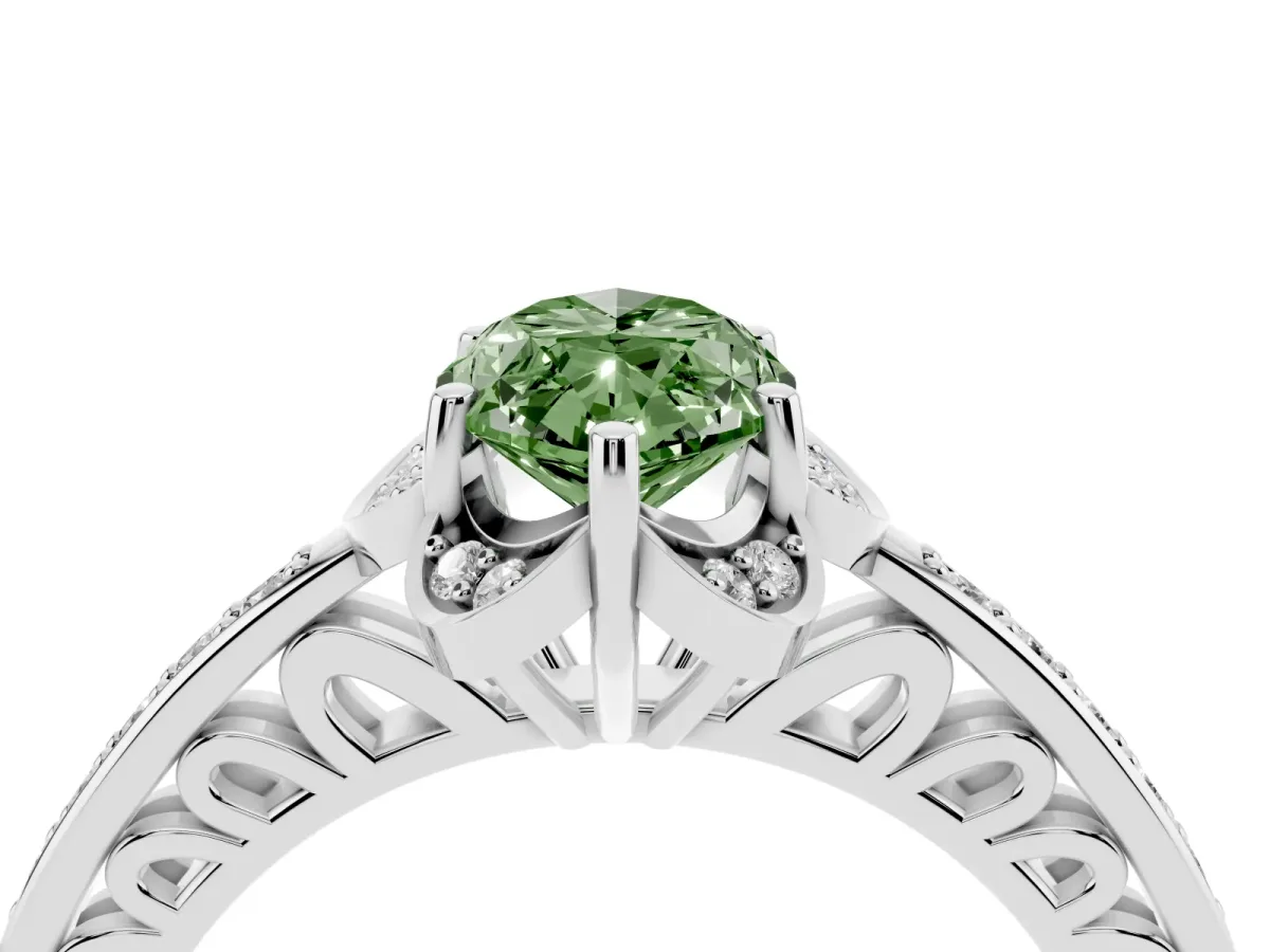 Fancy Green Marquise Cut Cut Halo Diamond Ring with Channel Set Band and Four-Prong Setting Silver