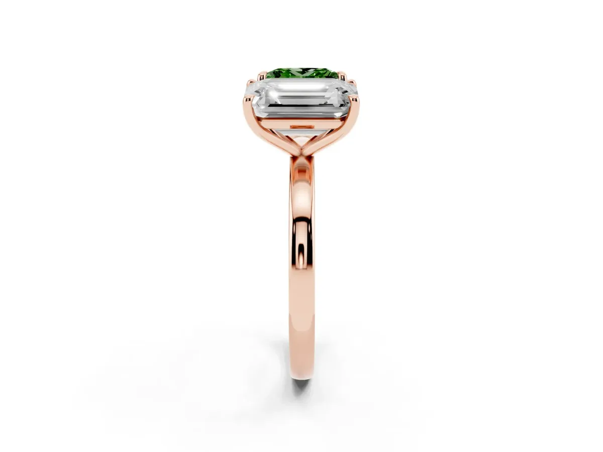 Fancy Green Princess Cut and Emerald Cut Toi Moi Ring with Prong Setting Rose gold