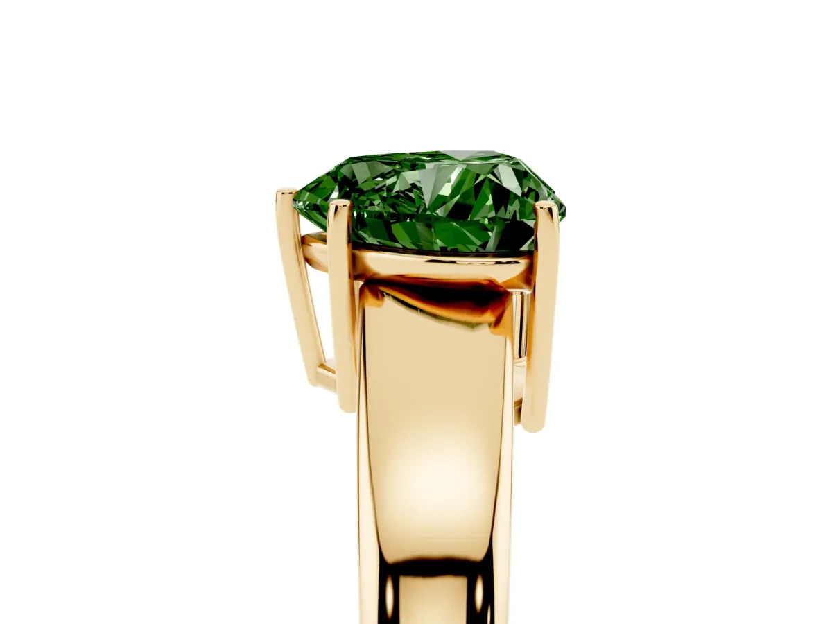 Fancy Green Heart Cut Solitaire Diamond Ring with Tapered Band and Four-Prong Setting Yellow gold