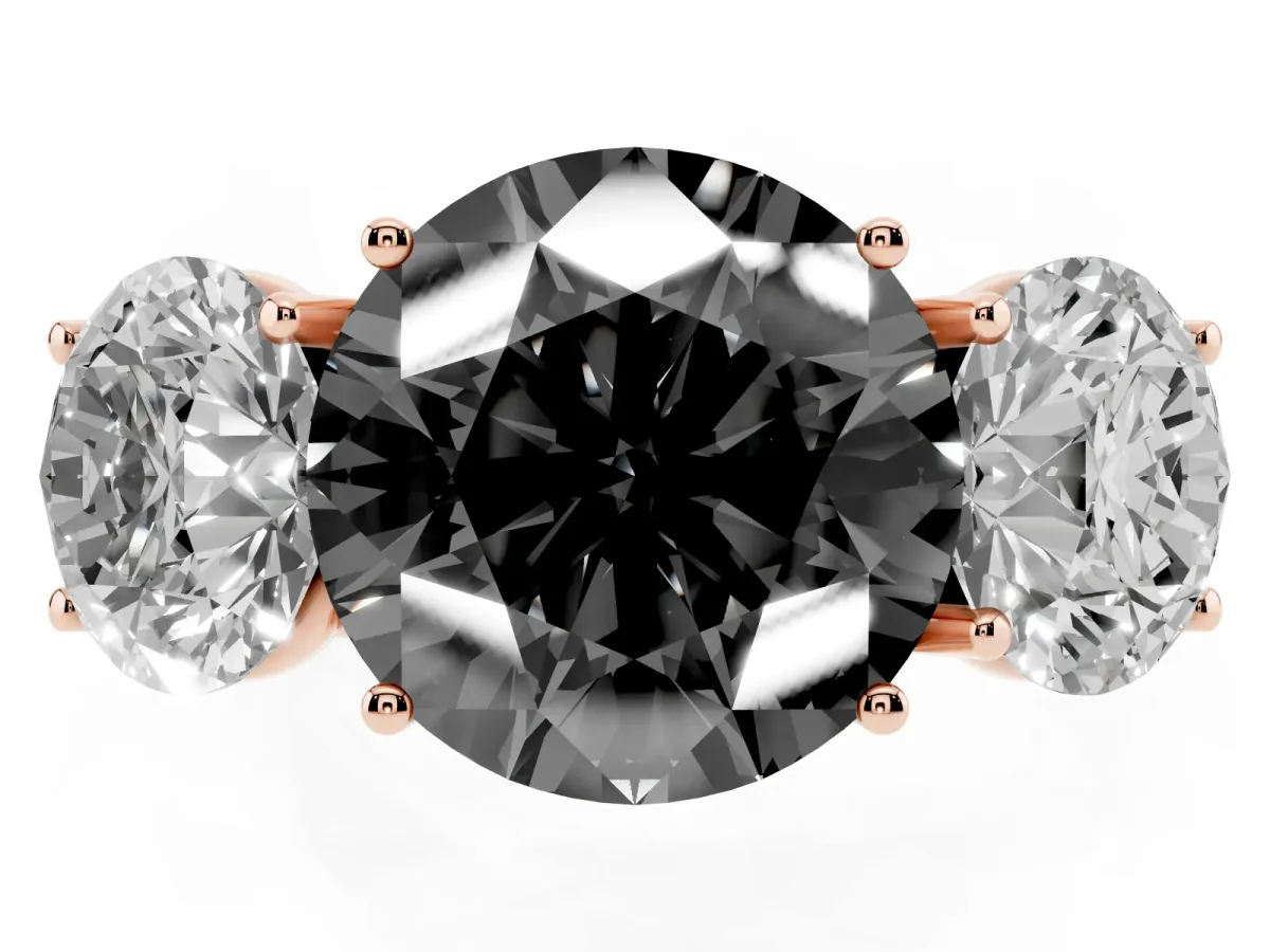 Fancy Black Three-Stone Round Cut Diamond Braided Band Ring with Four-Prong Setting Rose gold