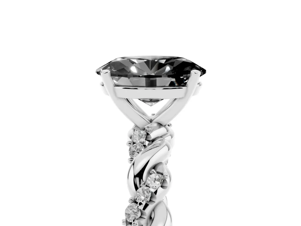 Fancy Black Oval Cut Diamond Solitaire Ring with Twisted Band and Pavé Accents Silver