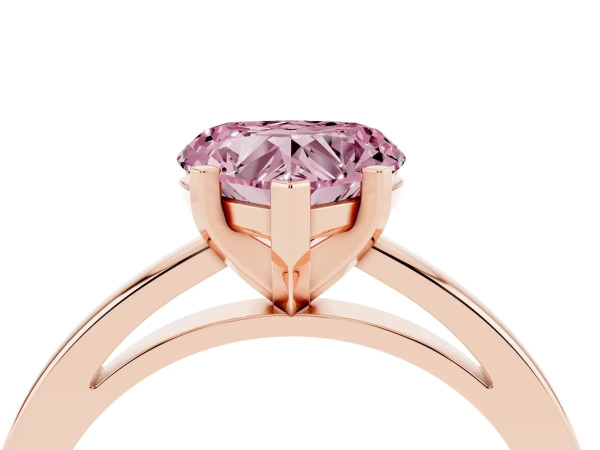 Fancy Pink Heart Cut Solitaire Diamond Engagement Ring with Four-Prong Setting on a Classic Band Rose gold