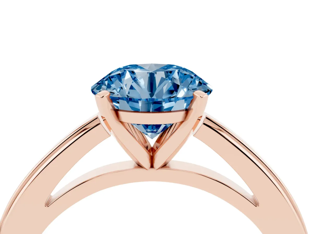 Fancy Blue Round Cut Solitaire Diamond Ring with Four-Prong Setting and Classic Band Rose gold
