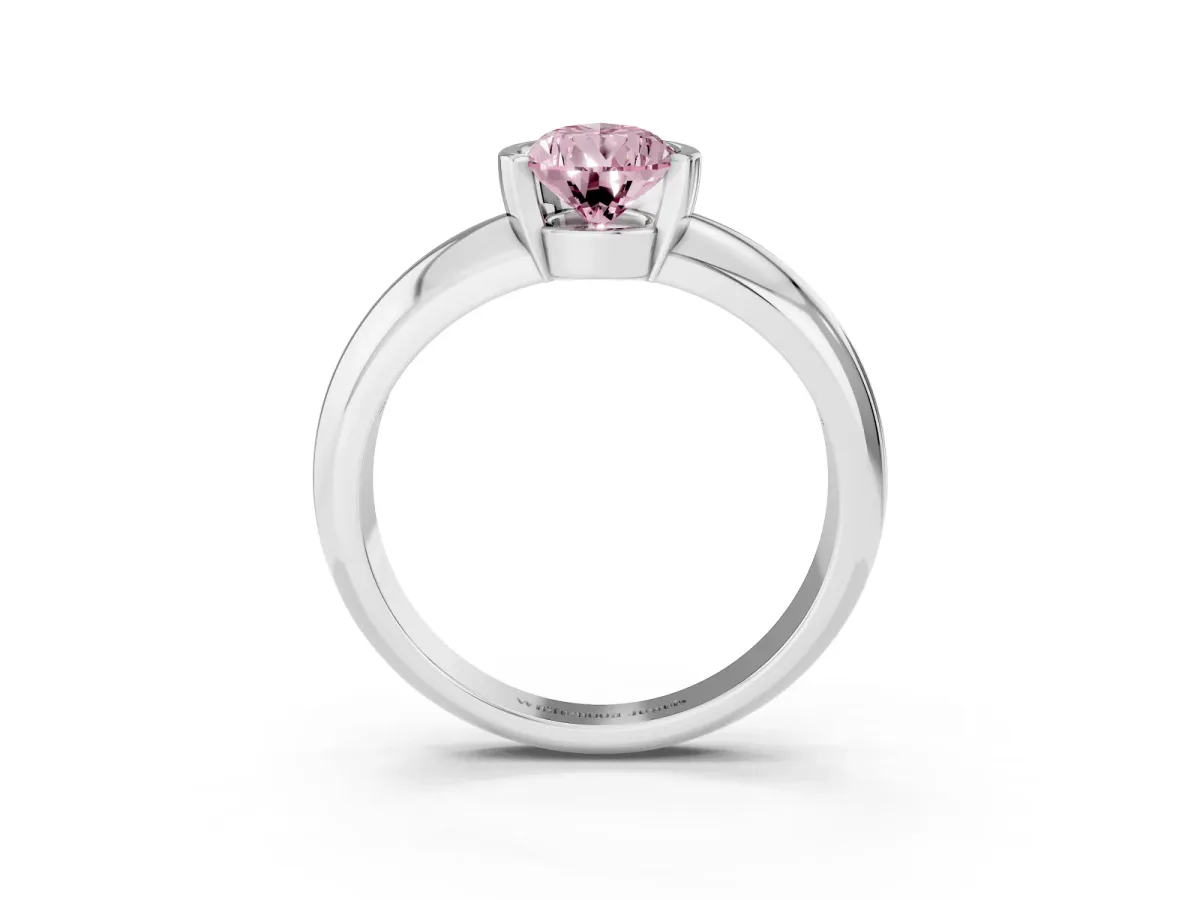 Fancy Pink Pear Cut Solitaire Tension Set Diamond Ring with Wide Band Platinum