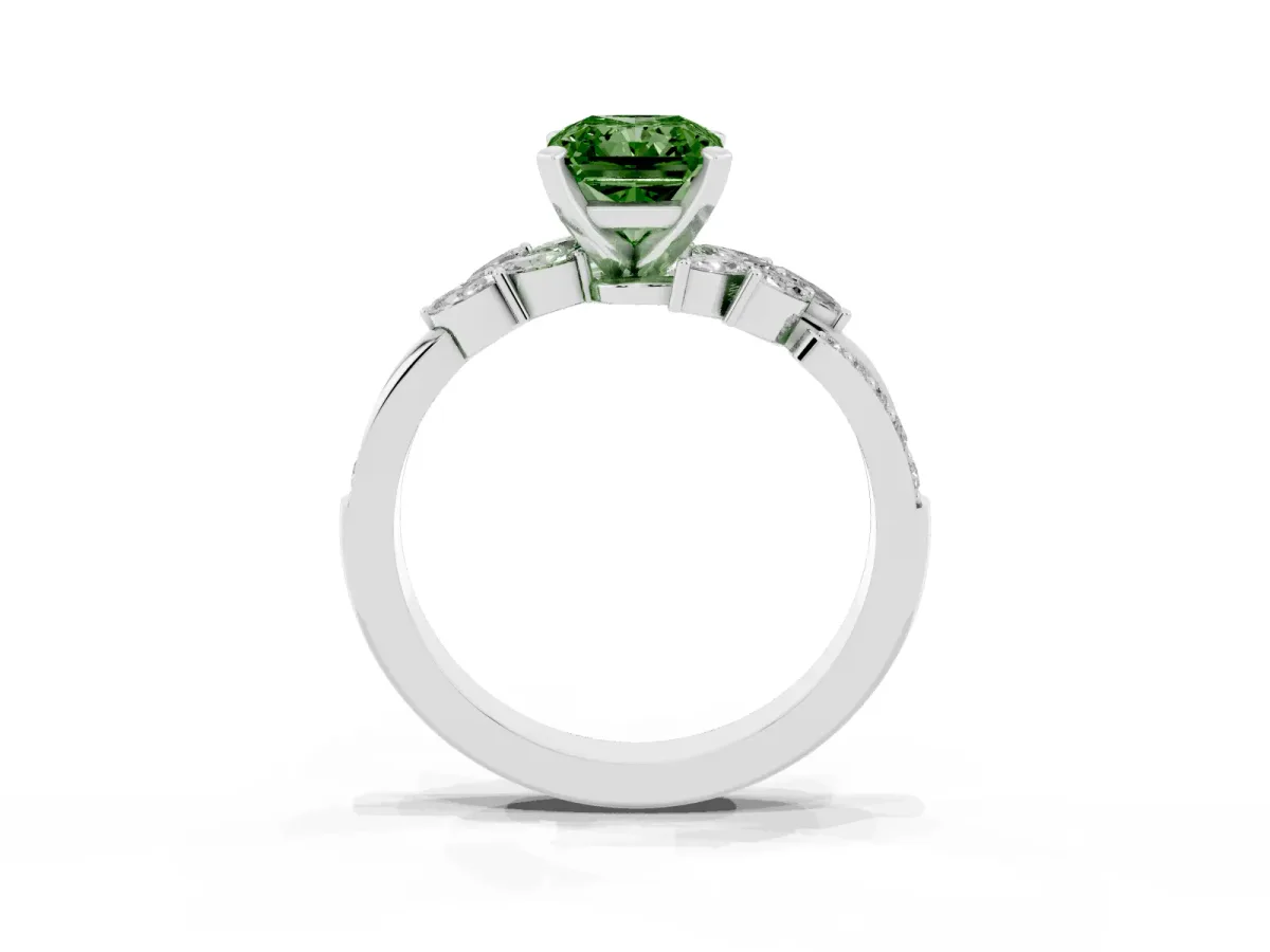 Fancy Green Radiant Cut Solitaire Marquise Twist Band with Six-Prong Setting Silver