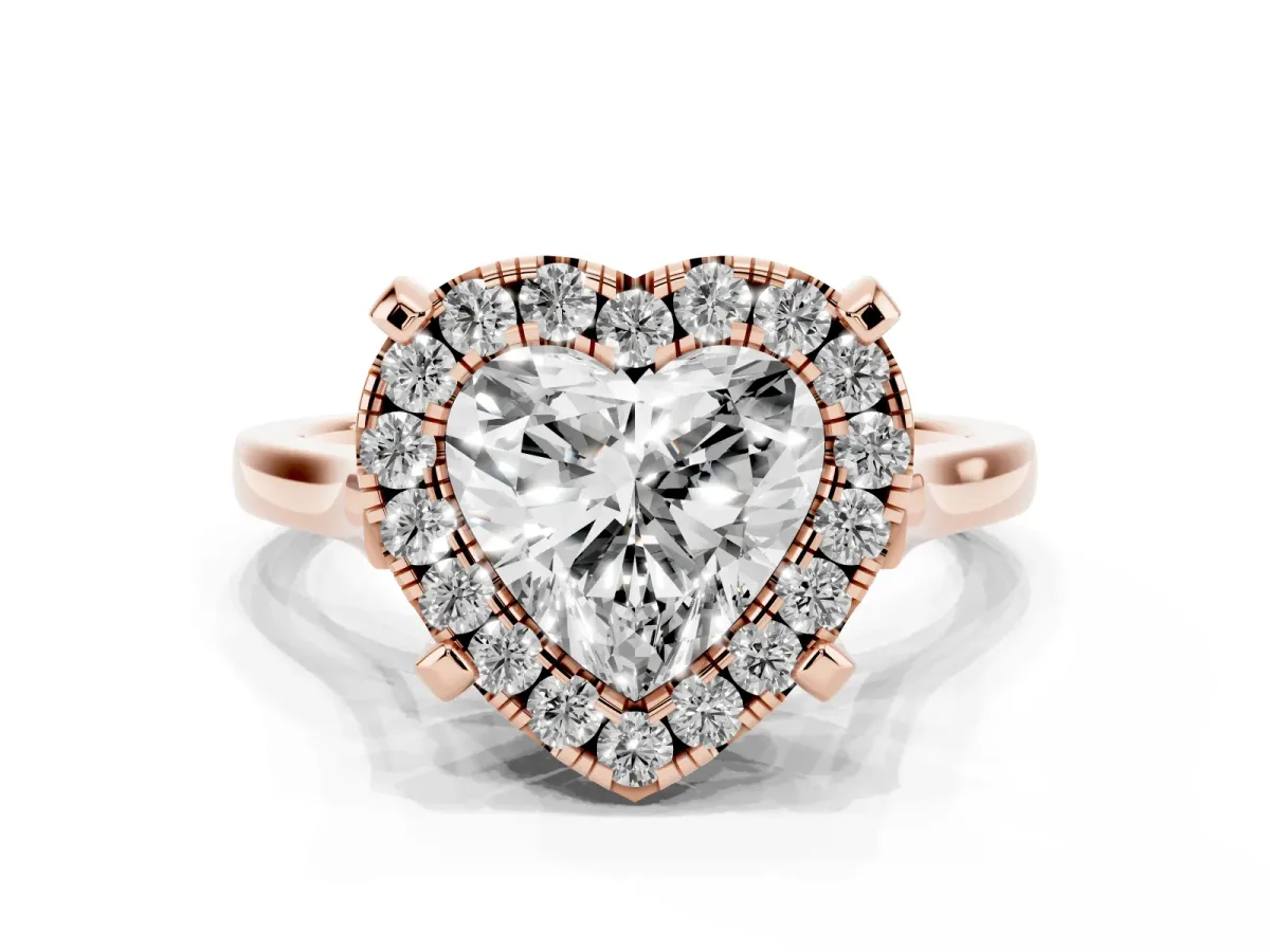 Heart Cut Diamond Cluster Halo Solitaire with Four-Prong Setting Rose gold
