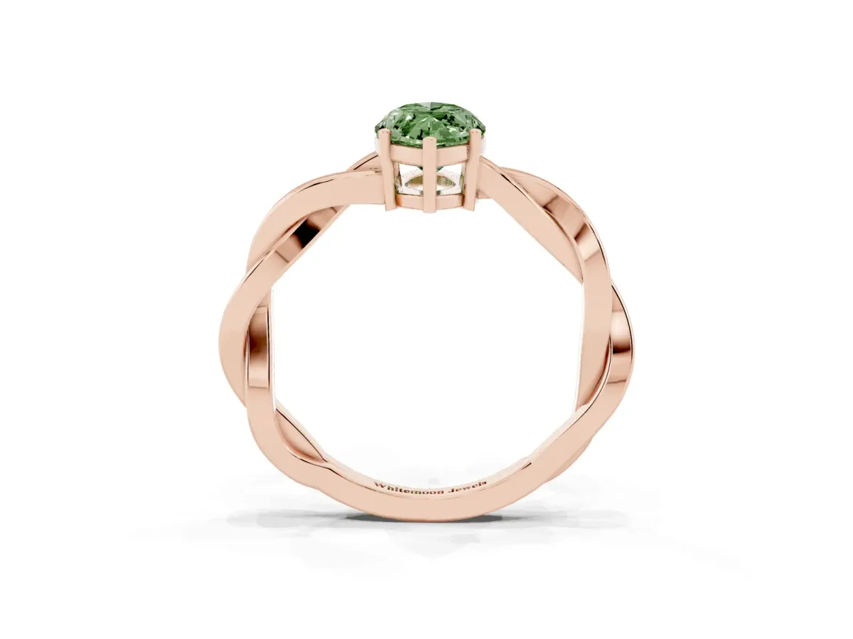 Fancy Green Marquise Cut Solitaire Twisted Pave Diamond Ring with Four-Prong Setting Rose gold