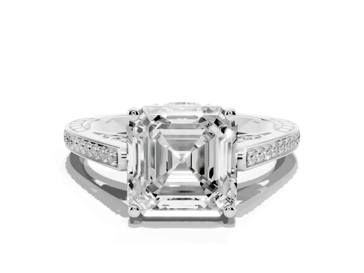 Asscher Cut Cut Cathedral Pave Diamond Engagement Ring with Six-Prong Setting Platinum