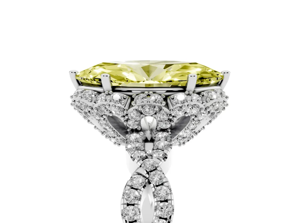 Fancy Yellow Marquise Cut Halo Twist Band Solitaire Ring with Six-Prong Setting Silver