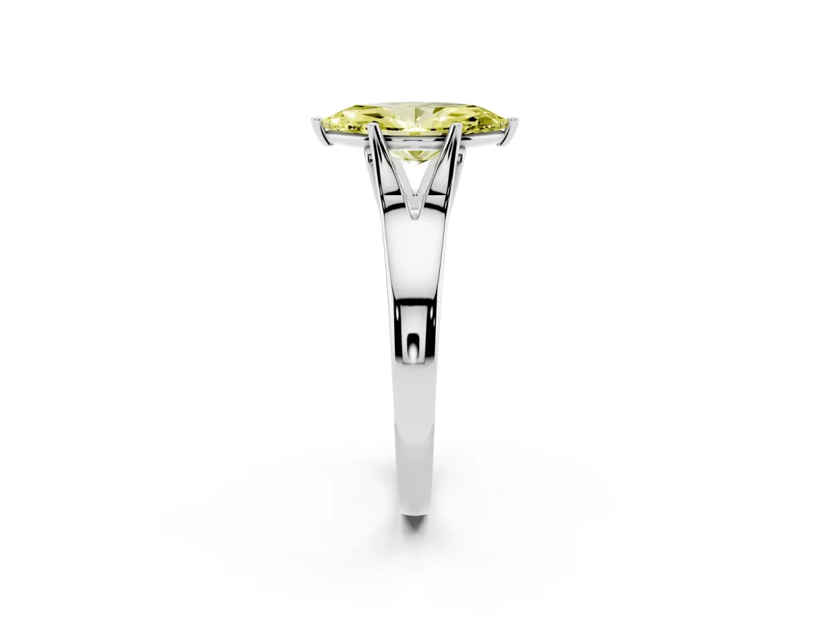 Fancy Yellow Marquise Cut Solitaire Diamond Ring with Cathedral Band and Four-Prong Setting Silver