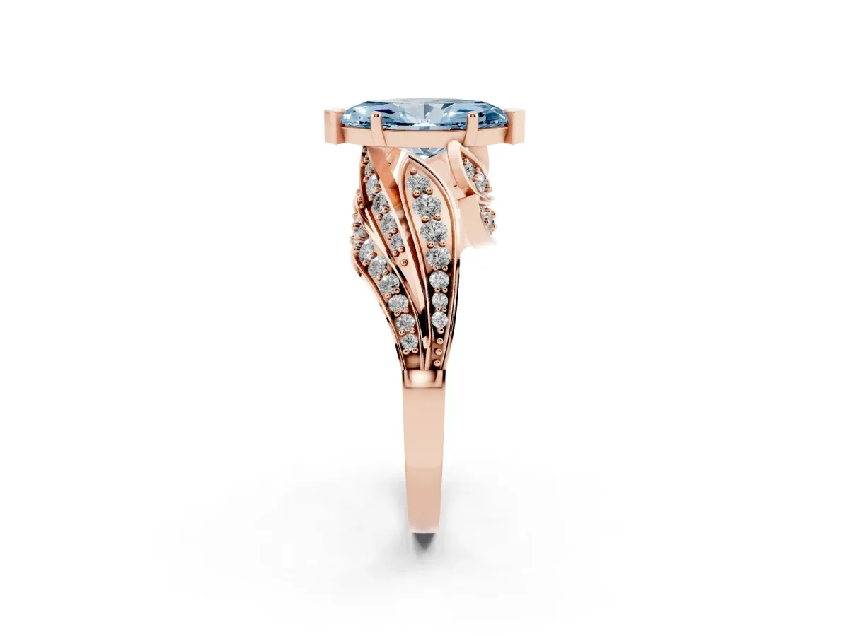 Fancy Blue Marquise Cut Diamond Solitaire Ring with Prong Setting and Twisted Pavé Band Rose gold