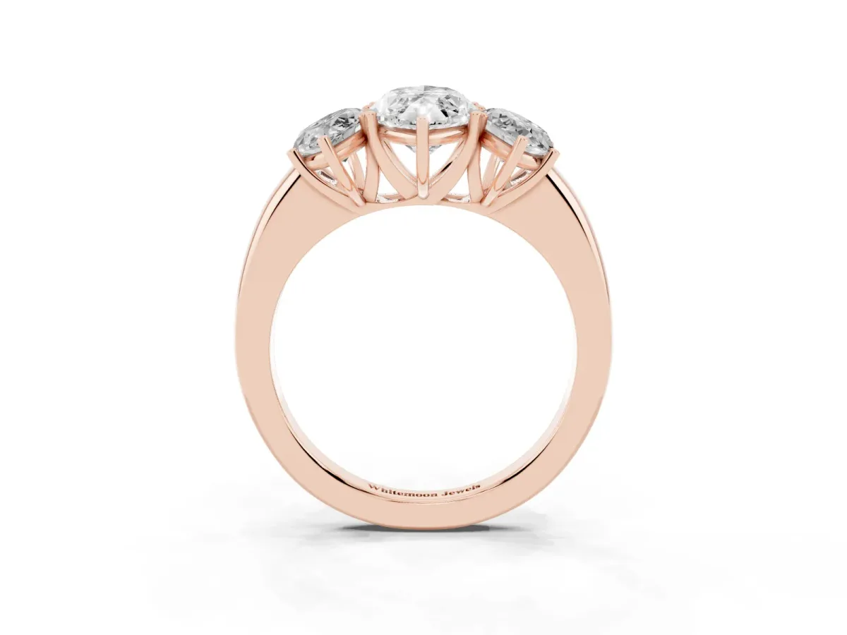 Marquise Cut Diamond Three-Stone Ring with Four-Prong Setting and Classic Band Rose gold