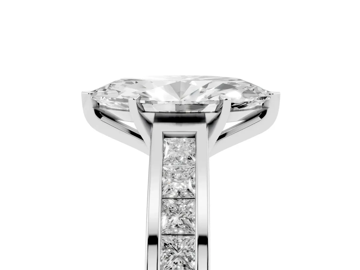 Marquise Cut Solitaire Diamond Ring with Channel-Set Band and Four-Prong Setting Silver