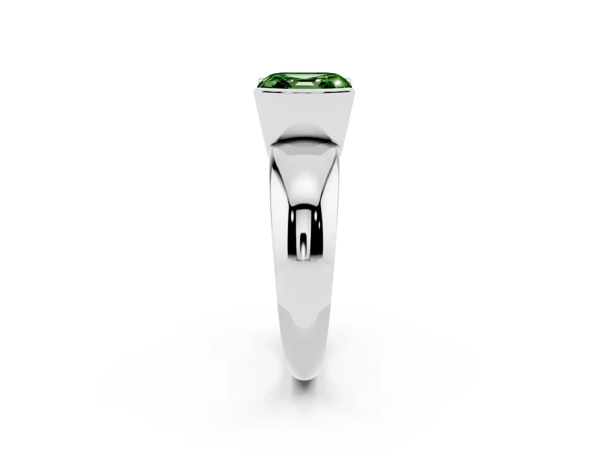 Fancy Green Asscher Cut Solitaire Tension Set Diamond Ring with Wide Band White gold