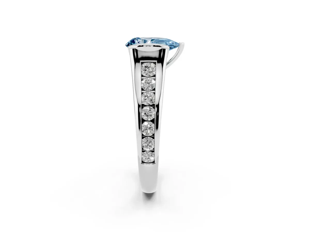 Fancy Blue Pear Cut Solitaire Bezel-Set Diamond Ring with Channel-Set Band Platinum