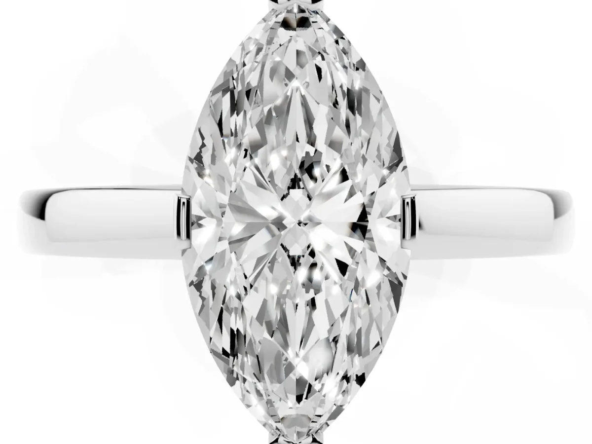 Marquise Cut Cut Solitaire Ring with Four-Prong Setting and Classic Band Platinum