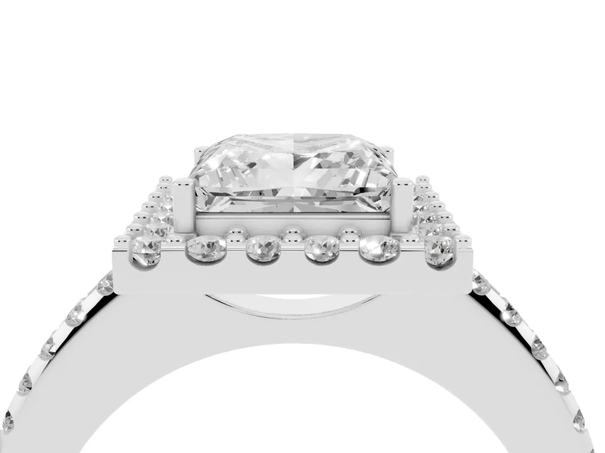 Princess Cut Diamond Pavé Halo Ring with Four-Prong Setting Silver