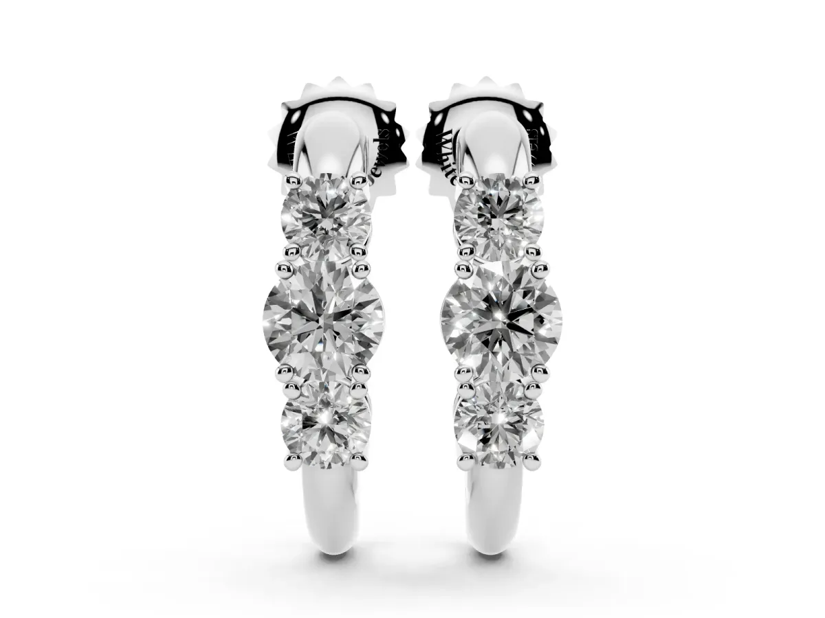 Round Brilliant Diamond U-Hoop Earrings with Prong Setting Silver