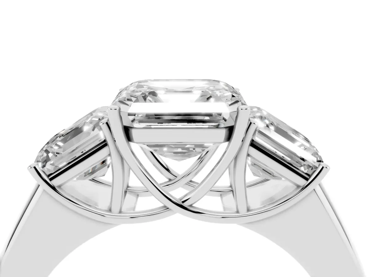 Three-Stone Asscher Cut Cut Diamond Ring with Prong Setting and Classic Band Silver