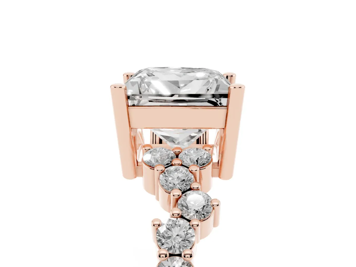 Princess Cut Diamond Scattered Round Accent Ring with Prong Setting Rose gold