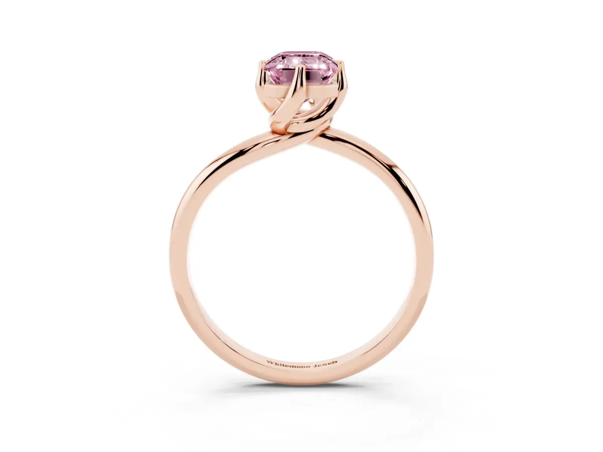 Fancy Pink Emerald Cut Diamond Solitaire Engagement Ring with Four-Prong Setting and Classic Band Rose gold