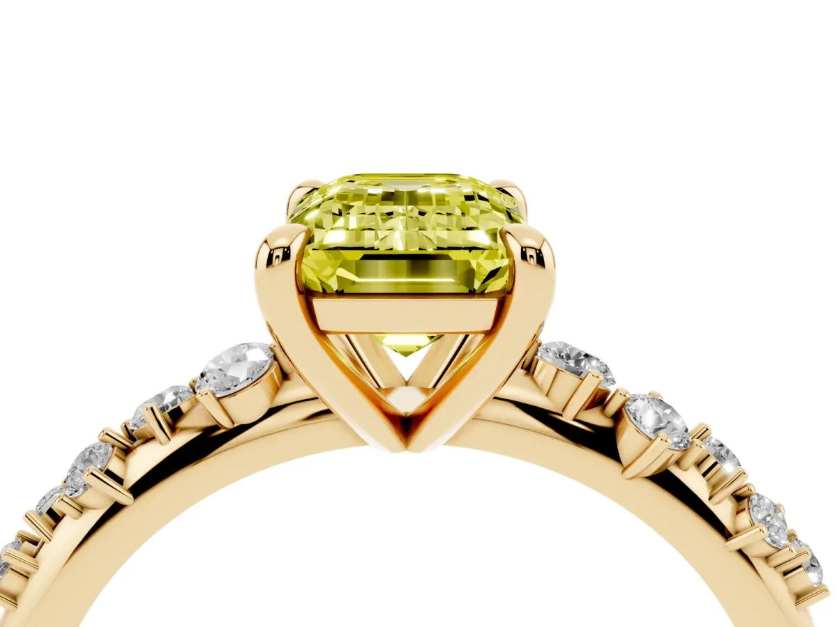 Fancy Yellow Emerald Cut Cut Diamond Vine Band with Four-Prong Setting Yellow gold